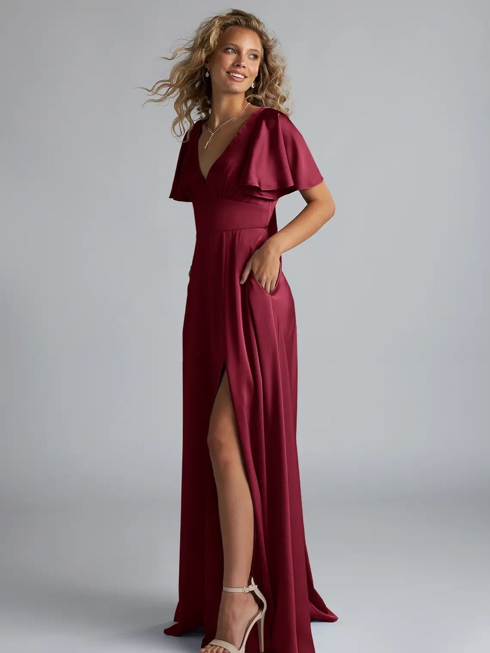 Azazie Burgundy Stretch Satin Kimber